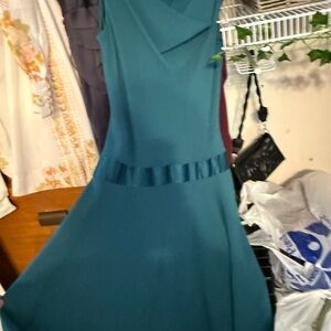 Evan Picone Teal Fit and Flare Drop Waist Midi Dress Cowl Neck Sleeveless